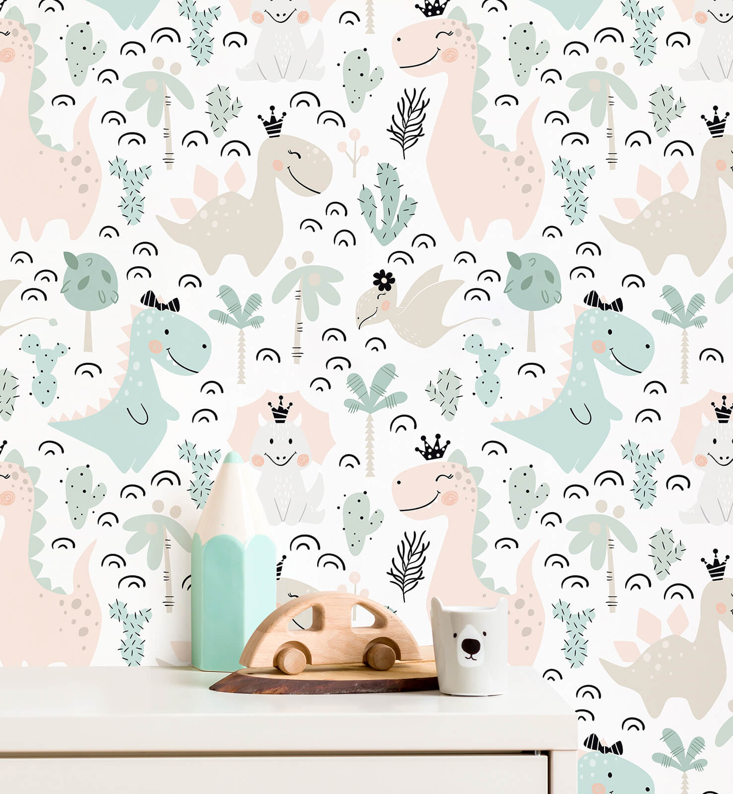 Sweet Dino Princess with Crown Wallpaper