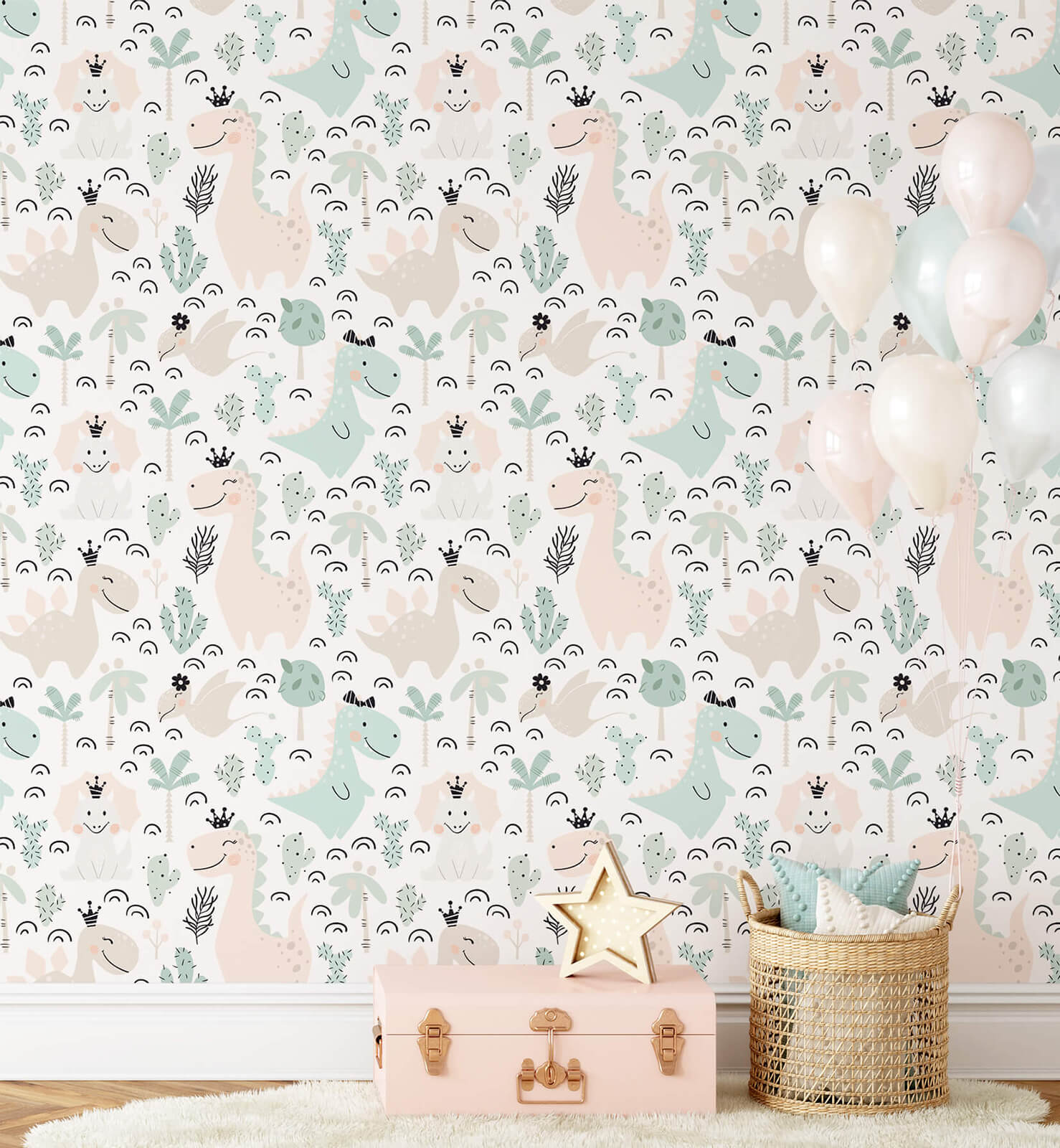 Sweet Dino Princess with Crown Wallpaper