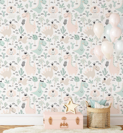 Sweet Dino Princess with Crown Wallpaper