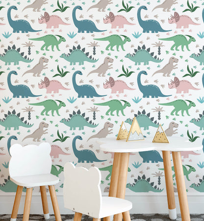 Colorful Childish Dinosaurs Wallpaper