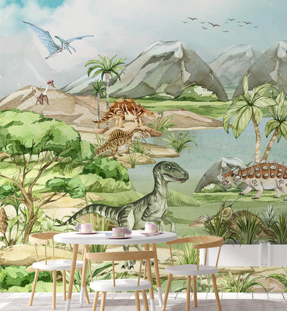 Watercolor Dinosaur World Wallpaper