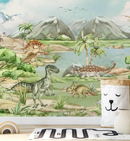 Watercolor Dinosaur World Wallpaper