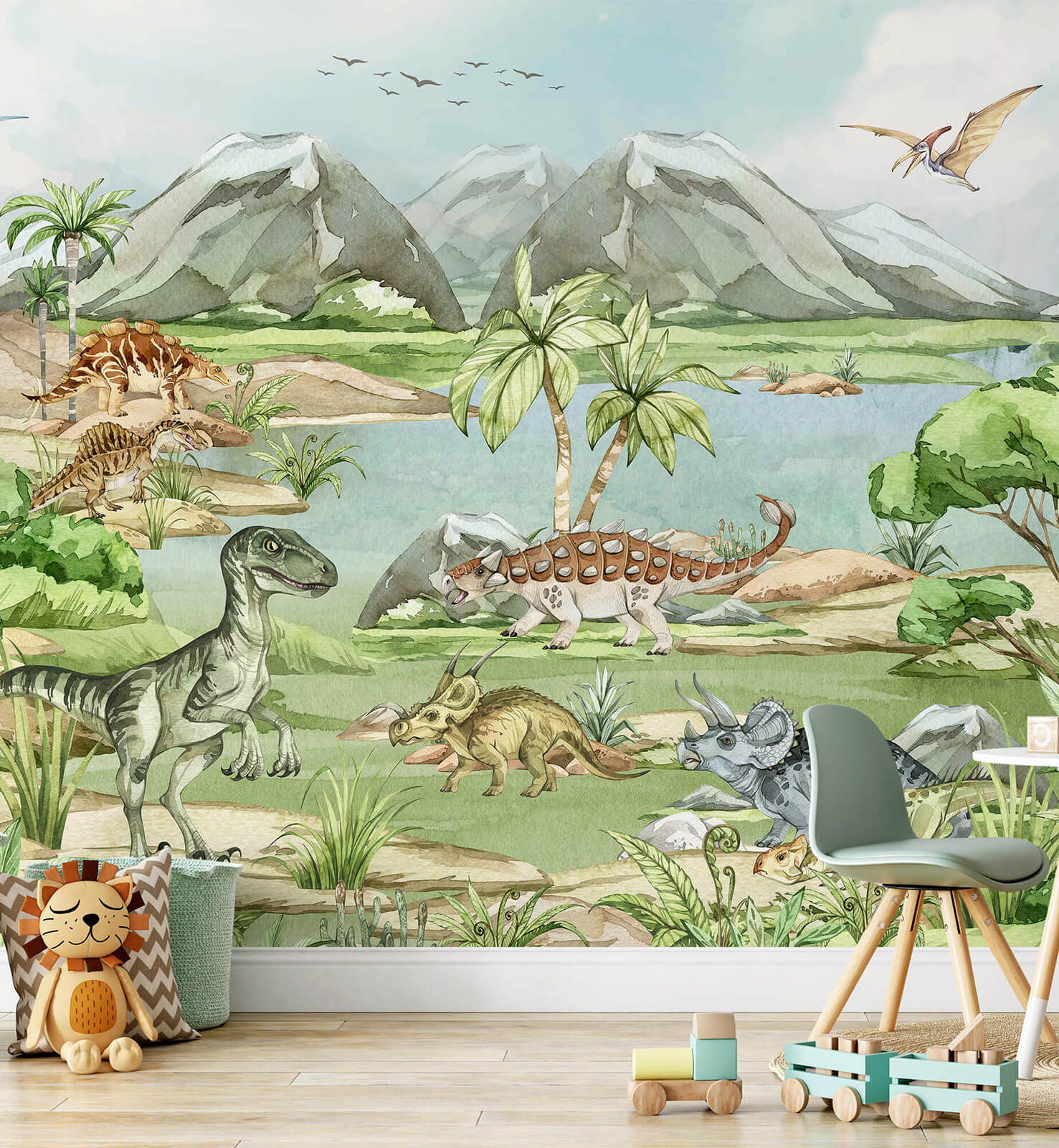 Watercolor Dinosaur World Wallpaper