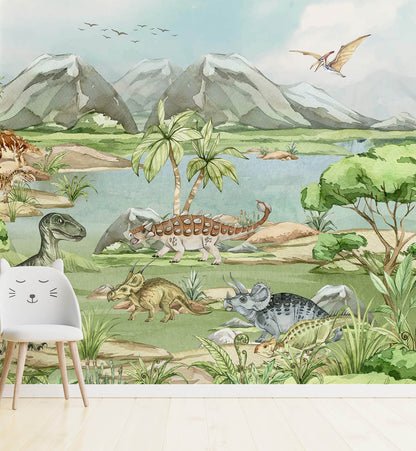 Watercolor Dinosaur World Wallpaper