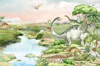 Watercolor Dinosaur Forest Wallpaper