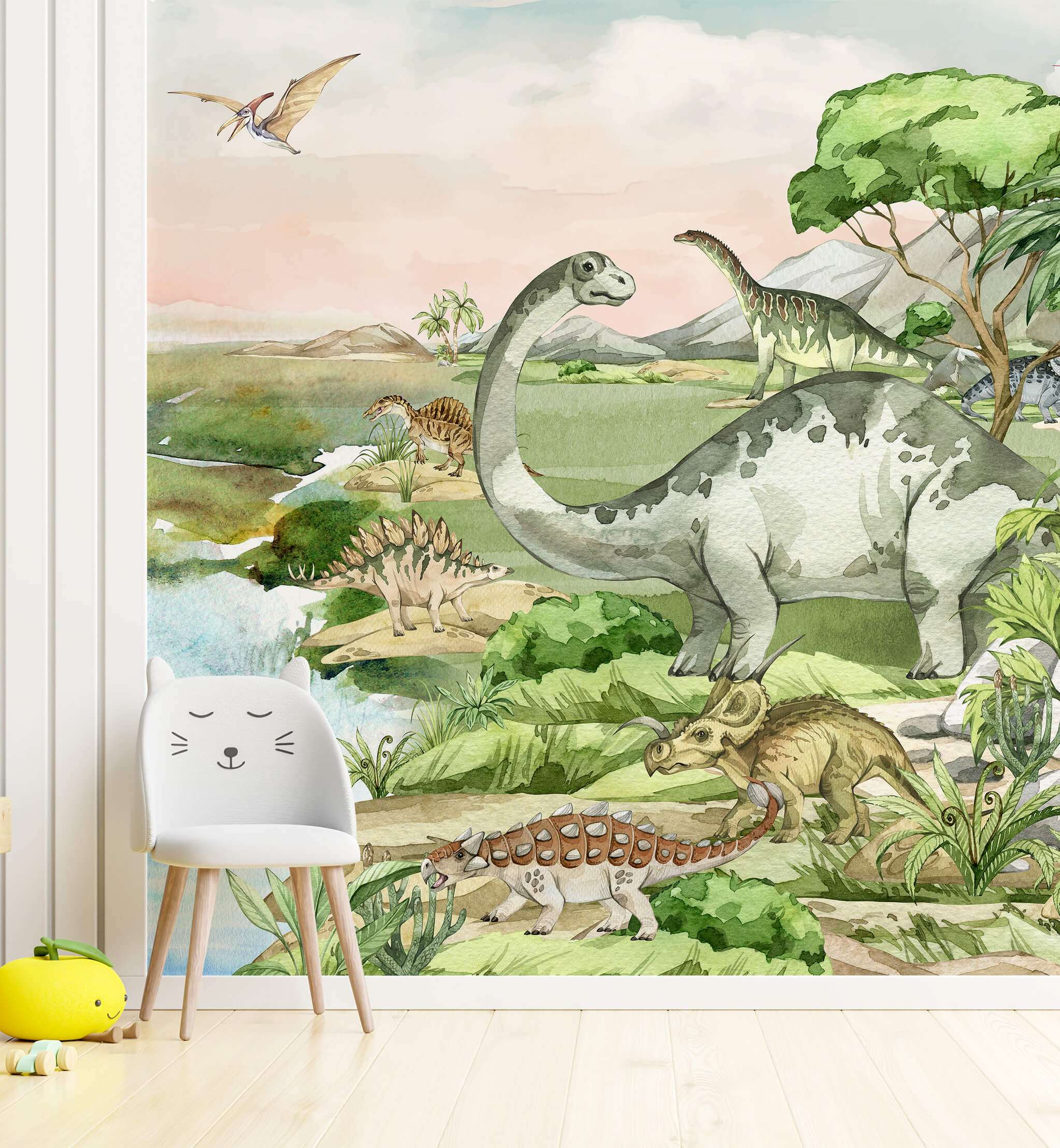 Watercolor Dinosaur Forest Wallpaper