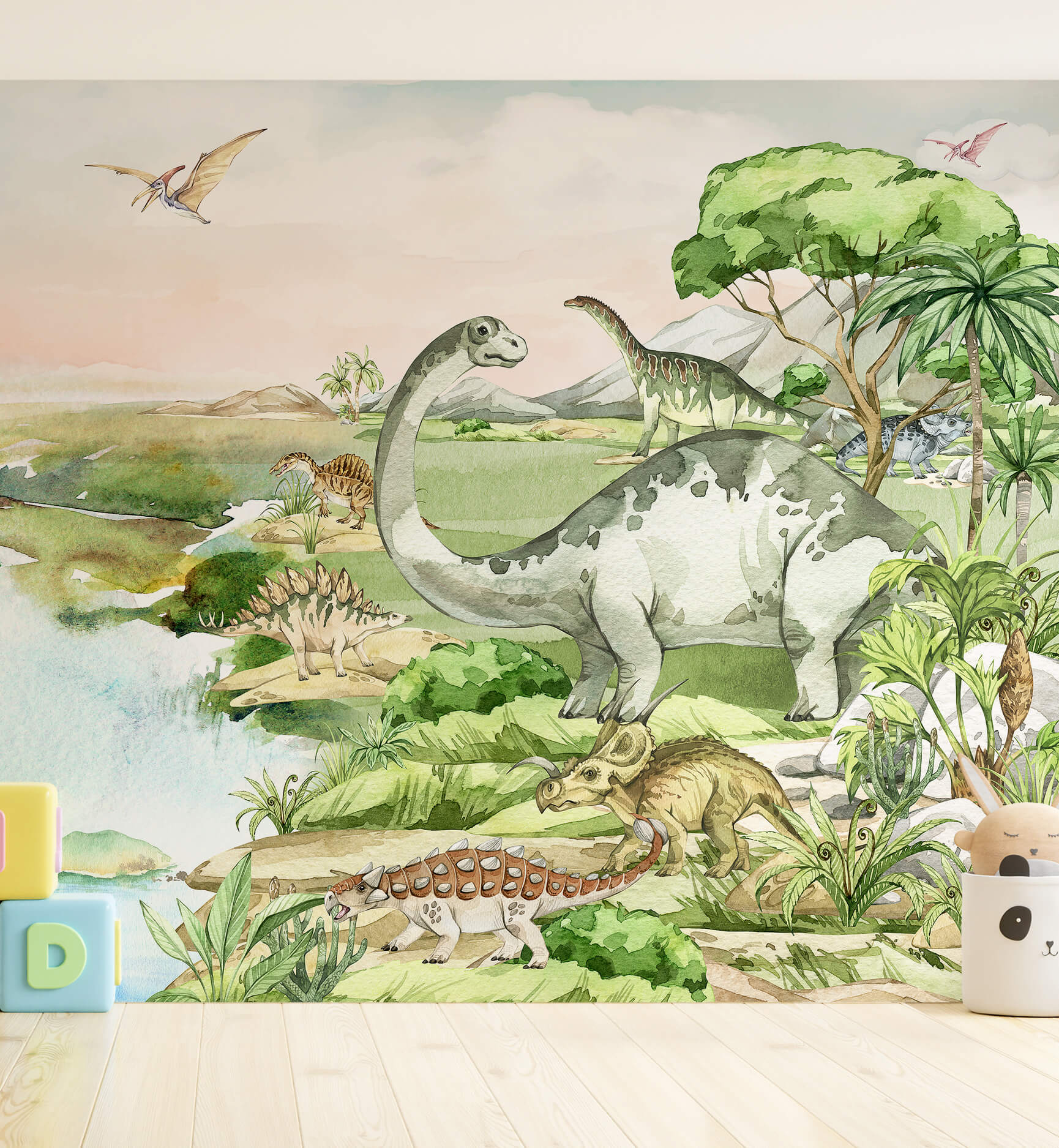 Watercolor Dinosaur Forest Wallpaper