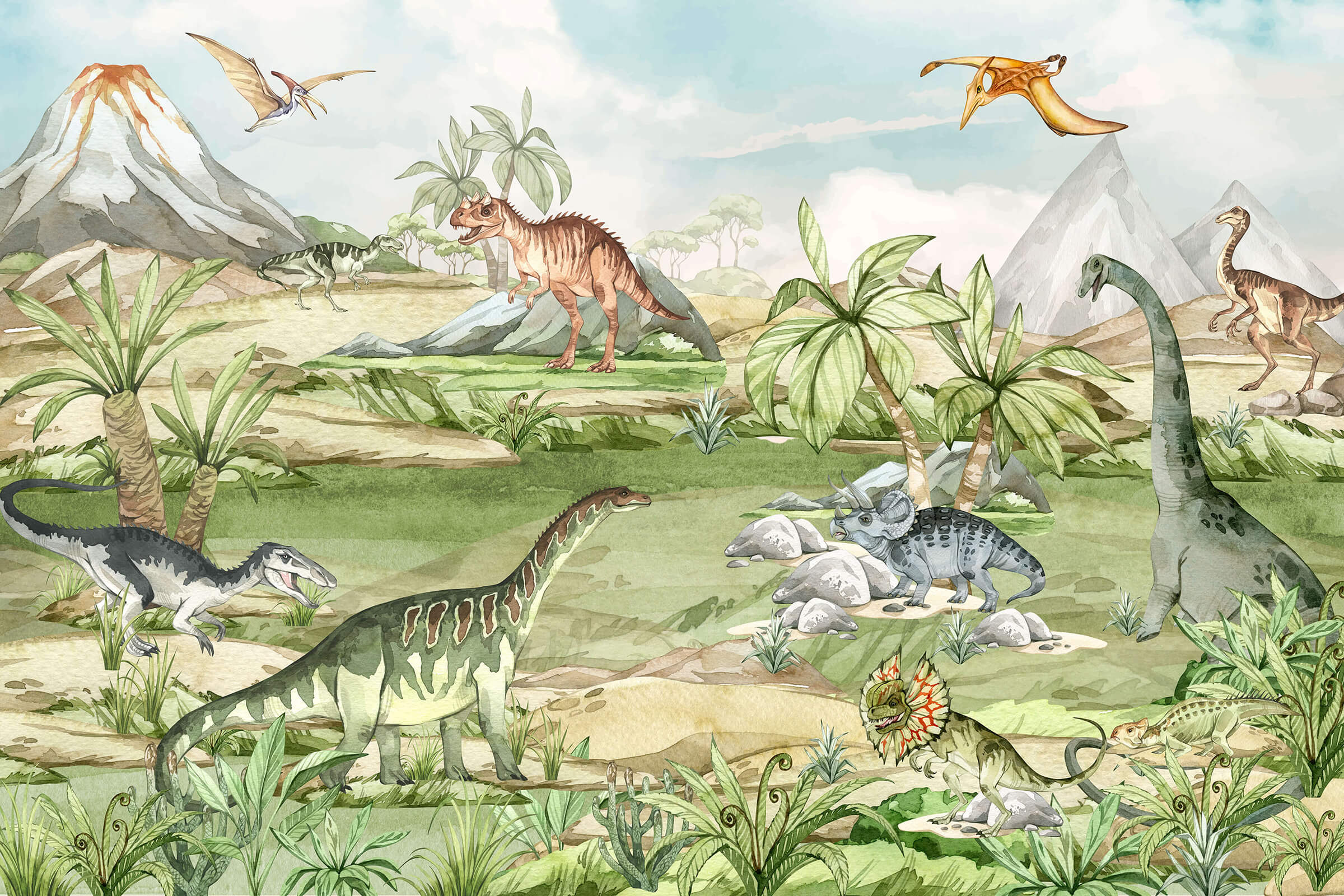 Watercolor Dinosaur Prehistoric Wallpaper