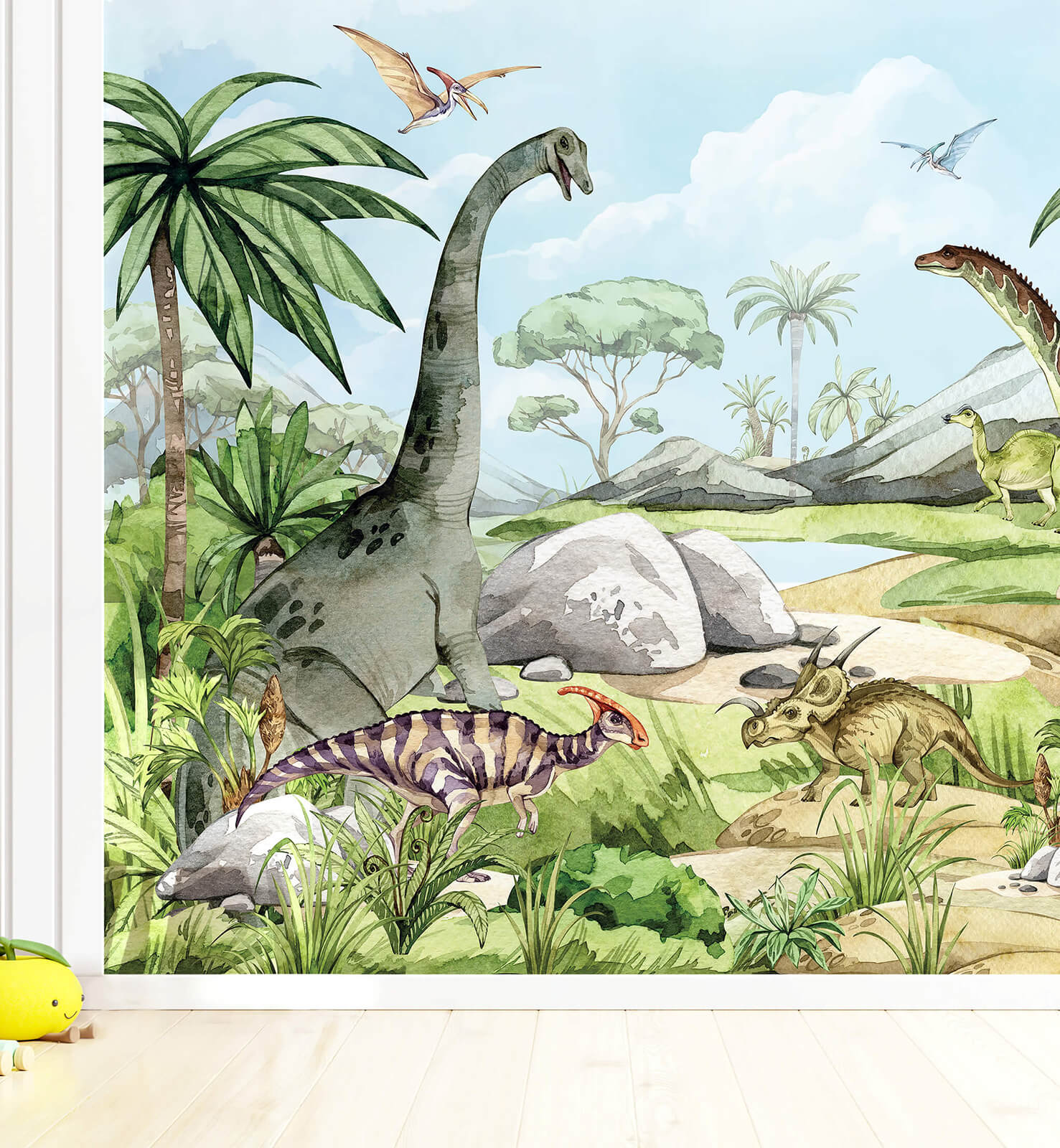 Watercolor Dinosaur Park Wallpaper