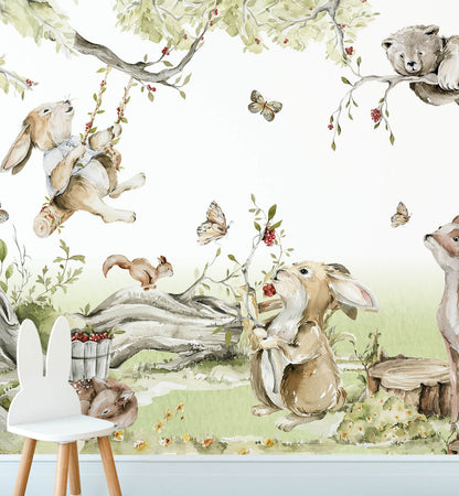 Woodland Animal Watercolor Wallpaper