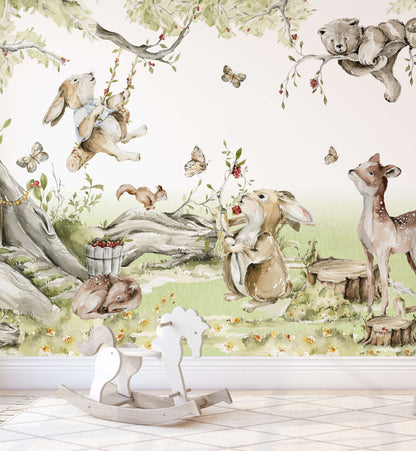 Woodland Animal Watercolor Wallpaper