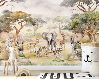 Watercolor Baby Safari Wallpaper