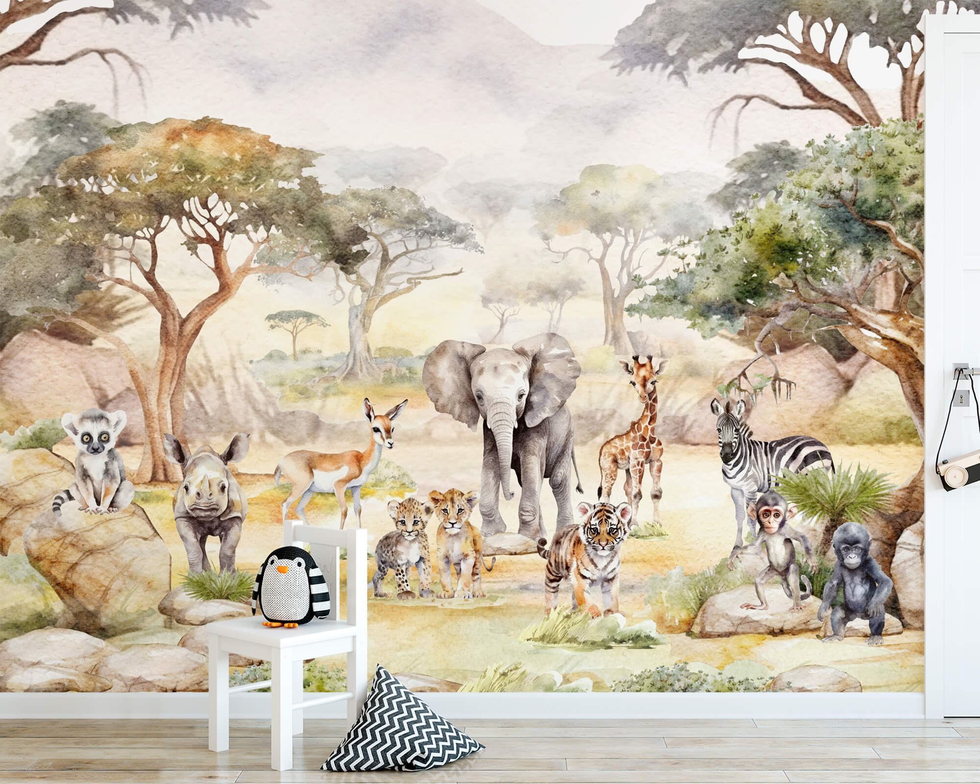 Watercolor Baby Safari Wallpaper