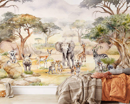 Watercolor Baby Safari Wallpaper