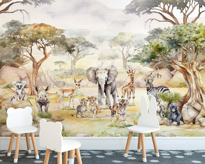 Watercolor Baby Safari Wallpaper