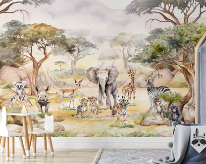 Watercolor Baby Safari Wallpaper