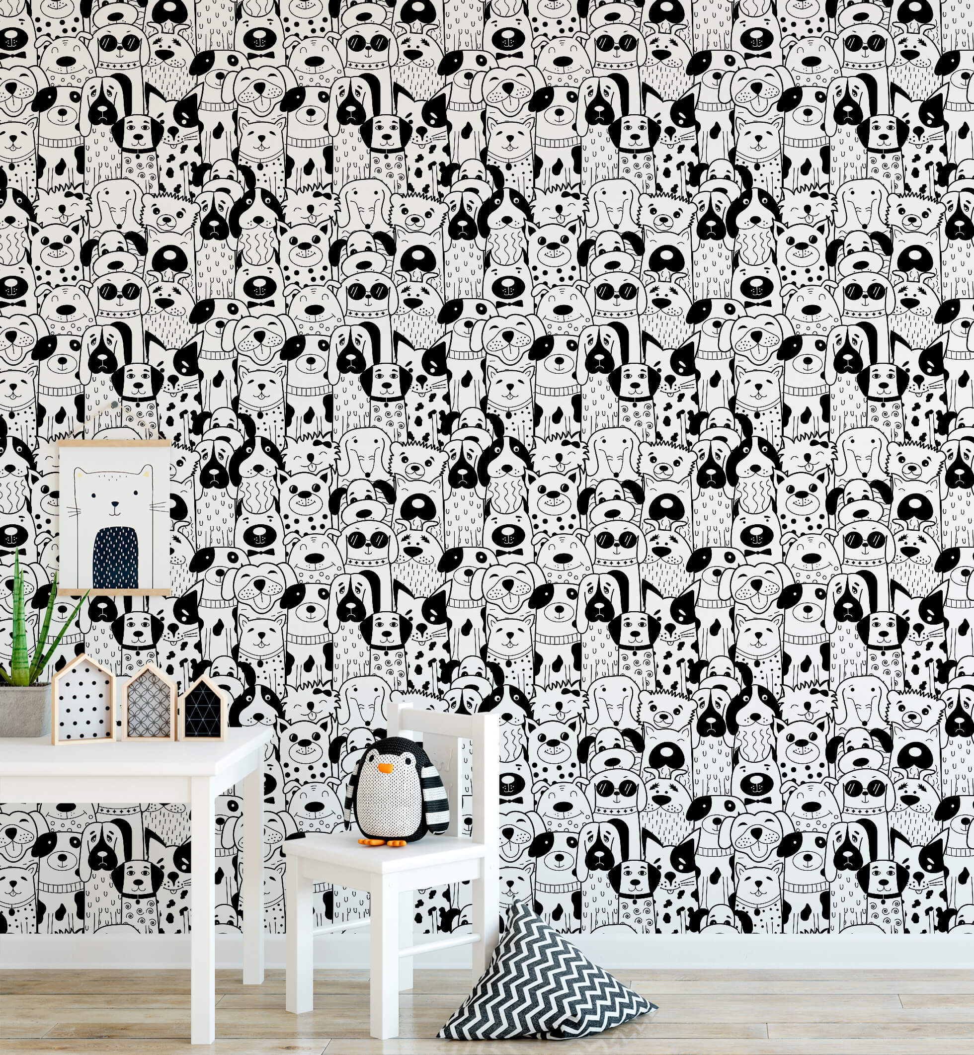 Scandinavian Doodle Dog Wallpaper