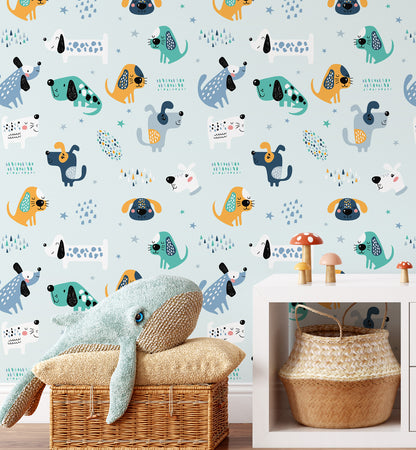 Multicolor Nursery Dog Wallpaper