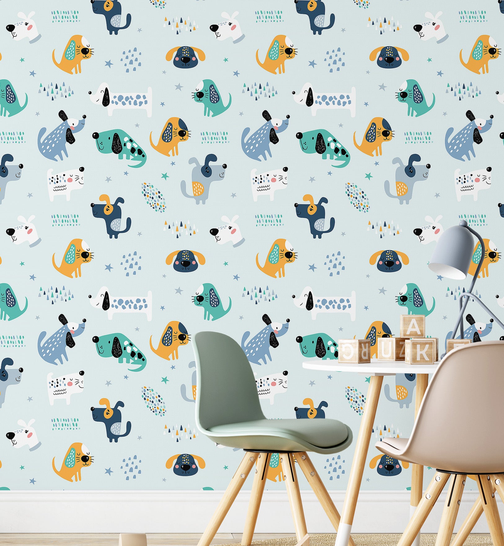 Multicolor Nursery Dog Wallpaper