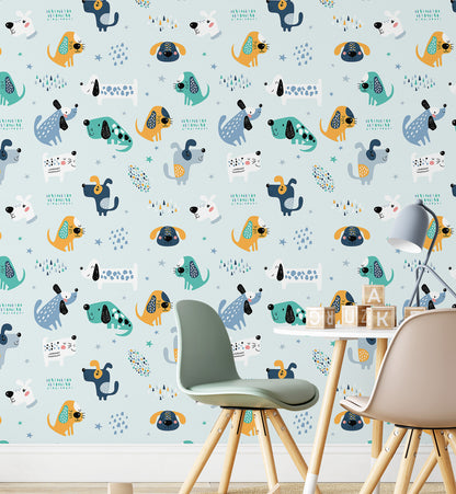Multicolor Nursery Dog Wallpaper