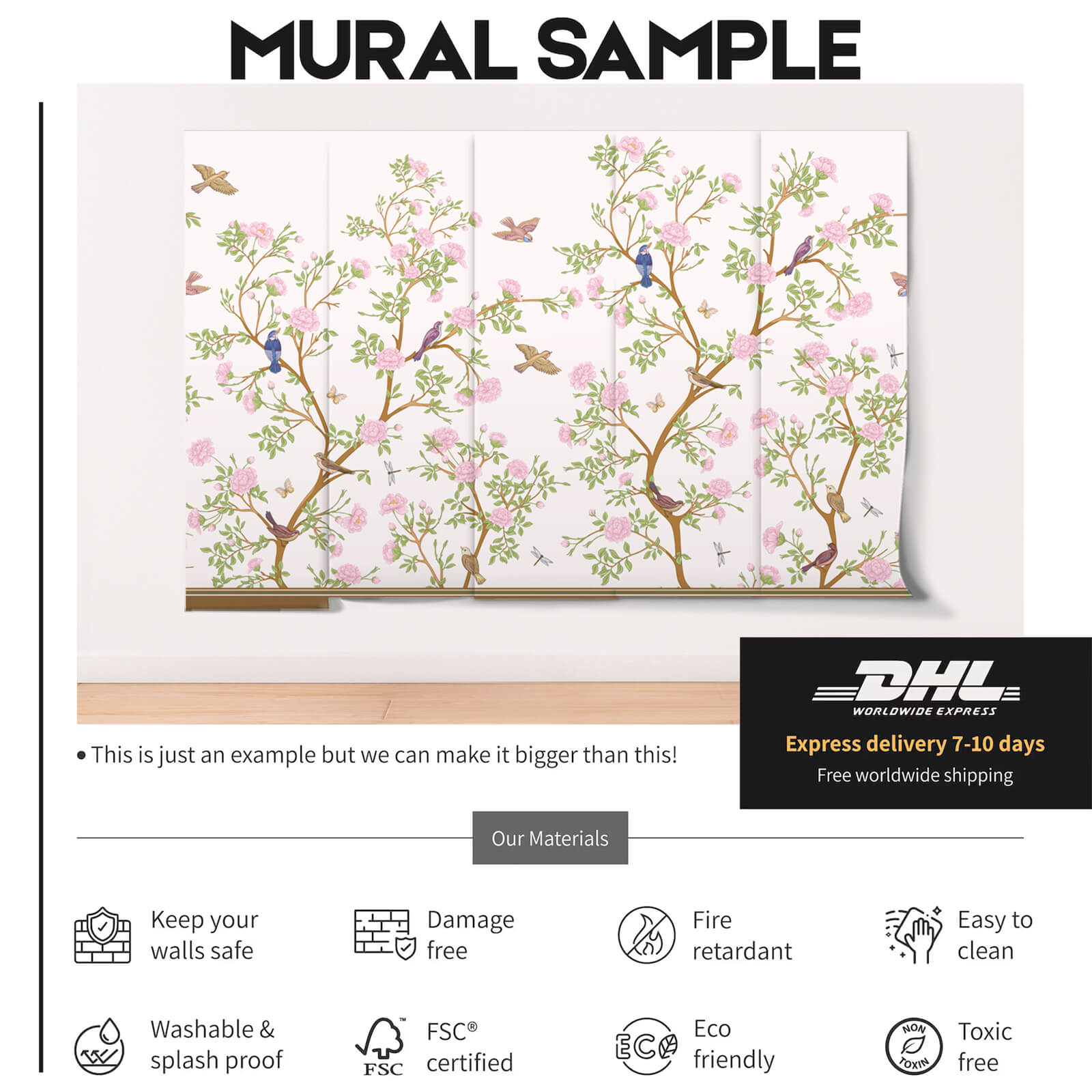 Cherry Blossom Branches Chinoiserie Wallpaper