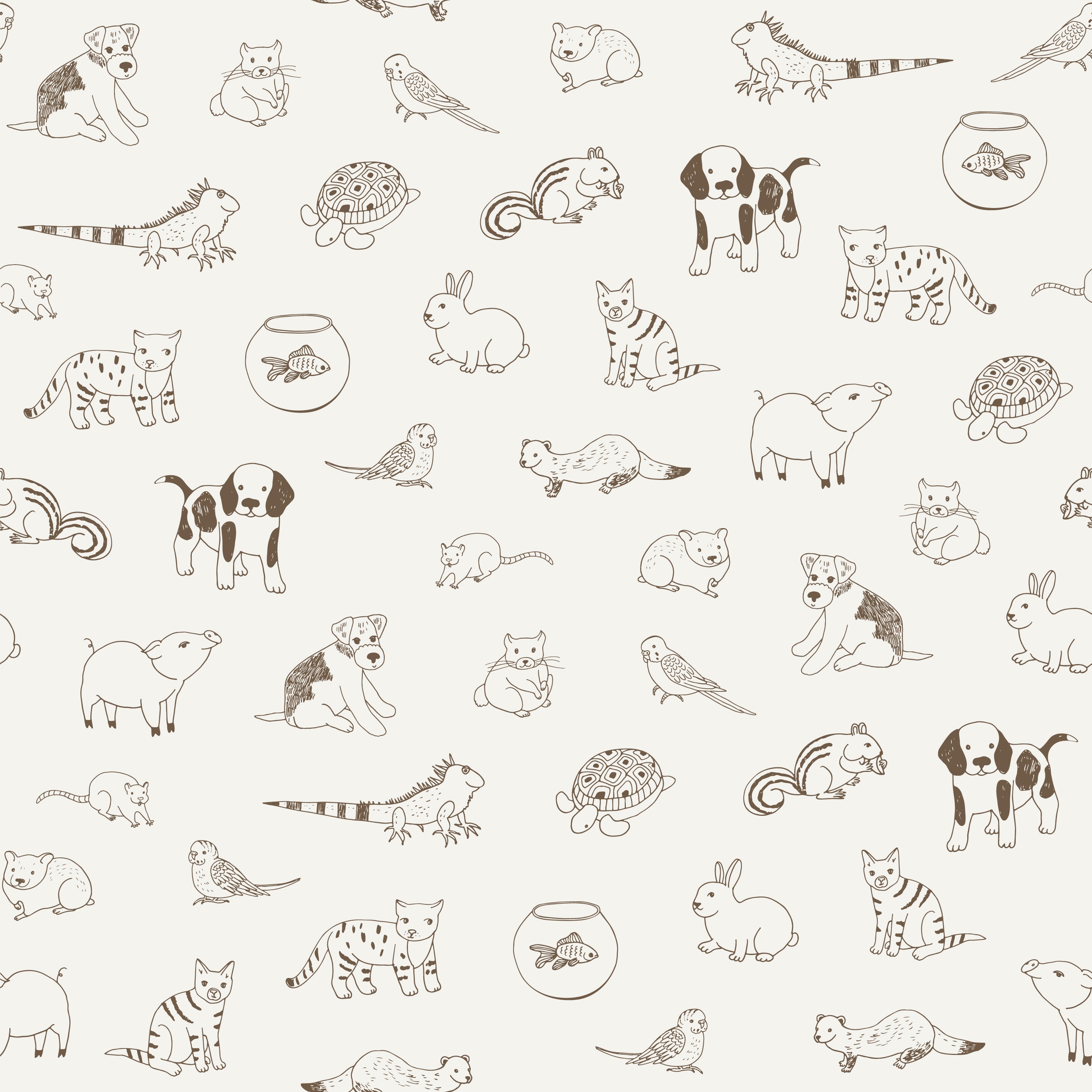 Brown Animals Sketch Wallpaper