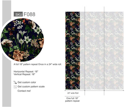 Dark Blooming Flower Pattern Wallpaper