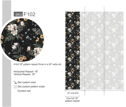 Night Luxury White Flower Pattern Wallpaper