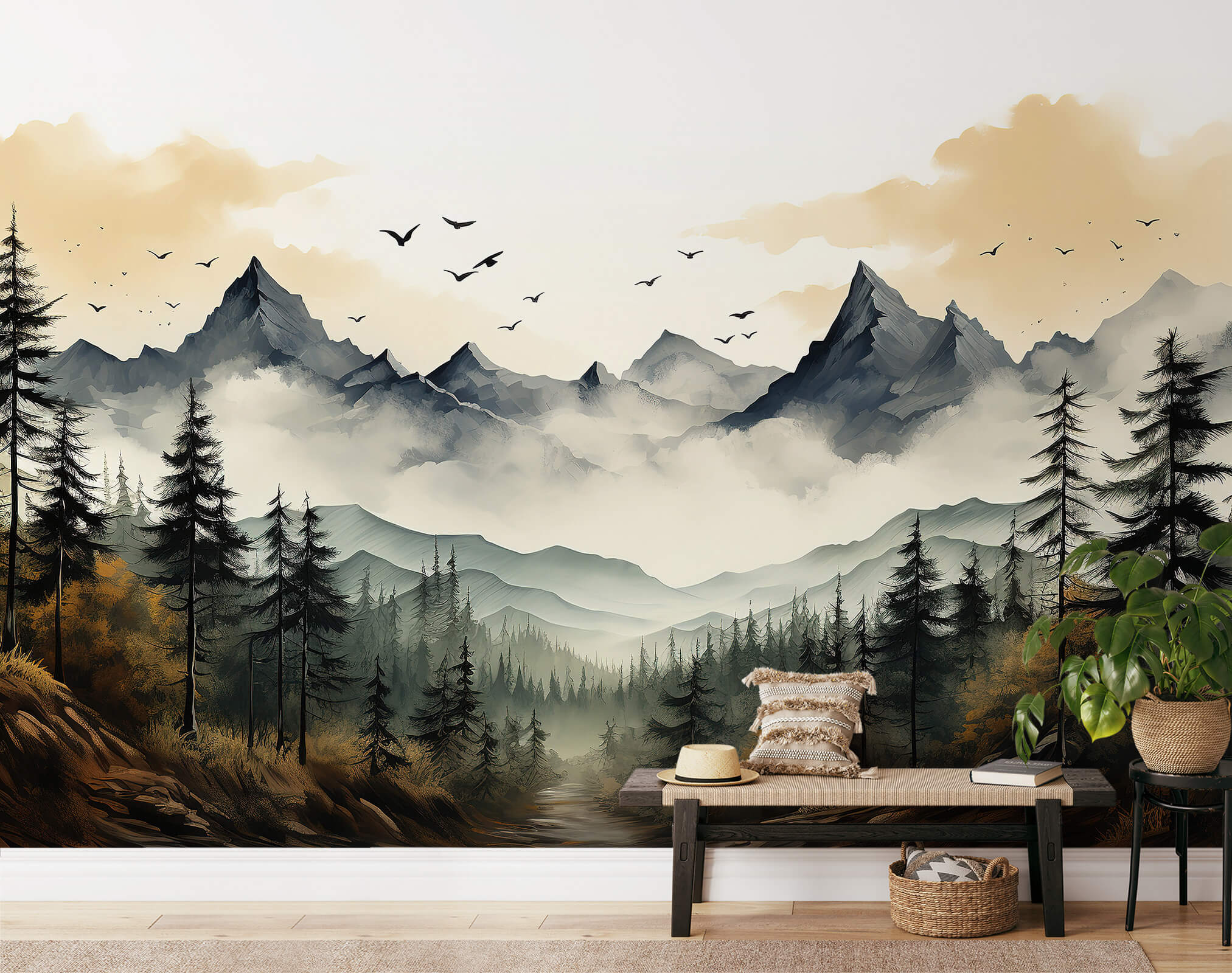 Landscape Mountain Watercolour Wallpaper