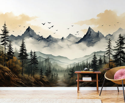 Landscape Mountain Watercolour Wallpaper