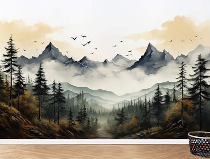 Landscape Mountain Watercolour Wallpaper