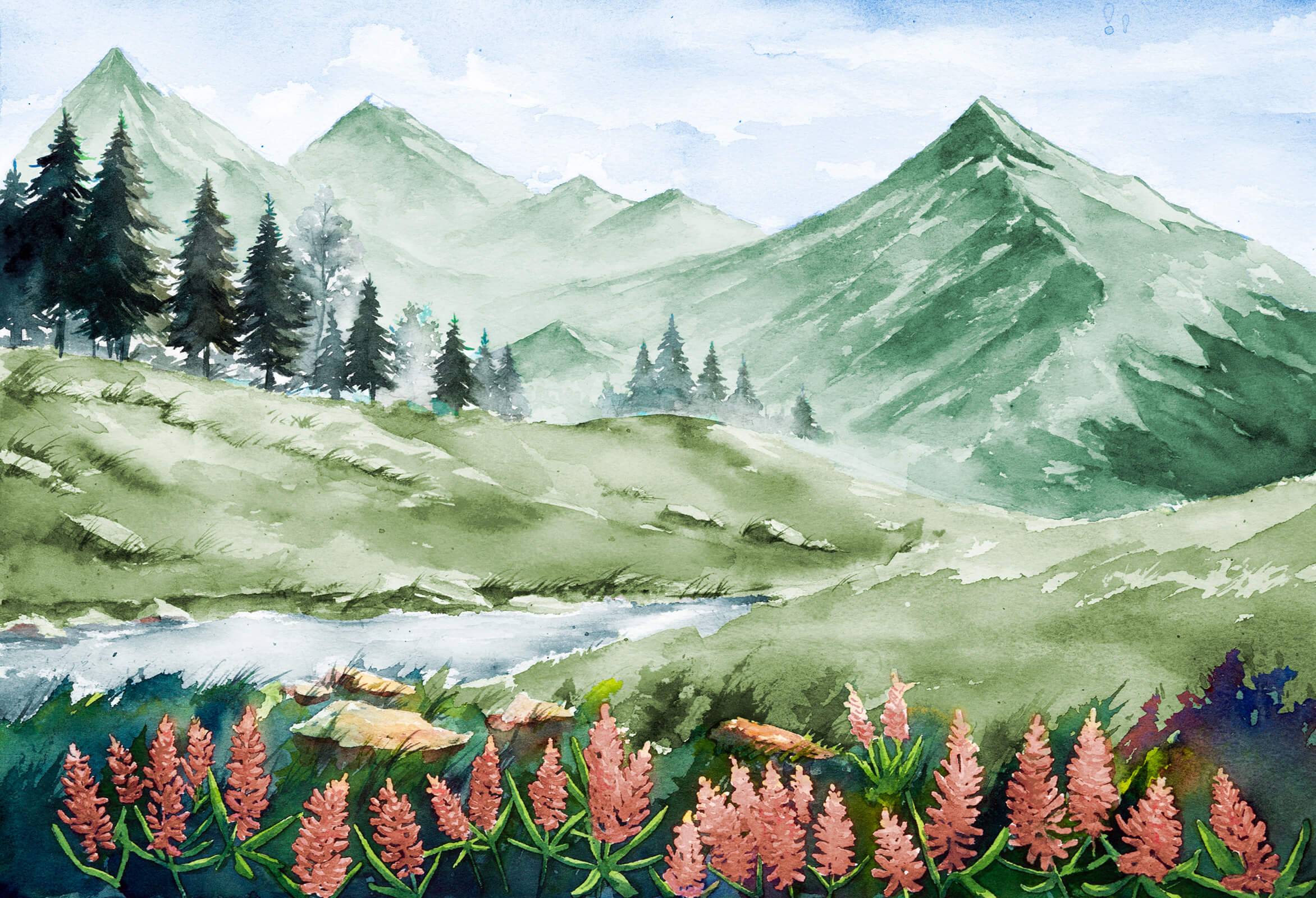 Beautiful Watercolour Nature Landscape Wallpaper