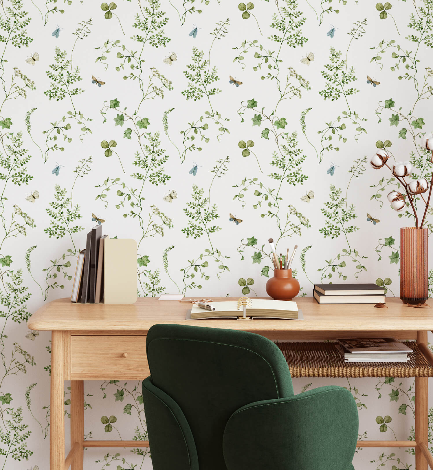 green leaves pattern wallpaper