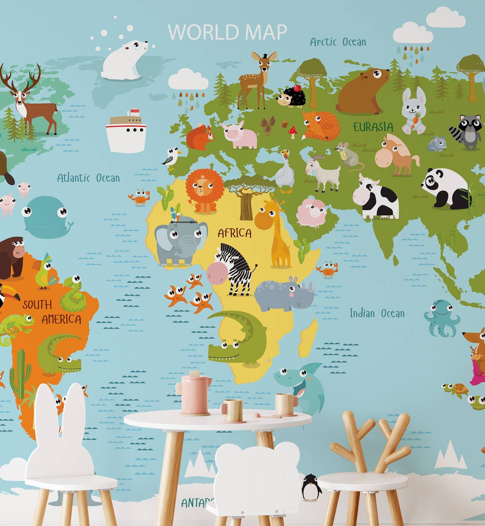 Cute Animal Map - Walltrendz