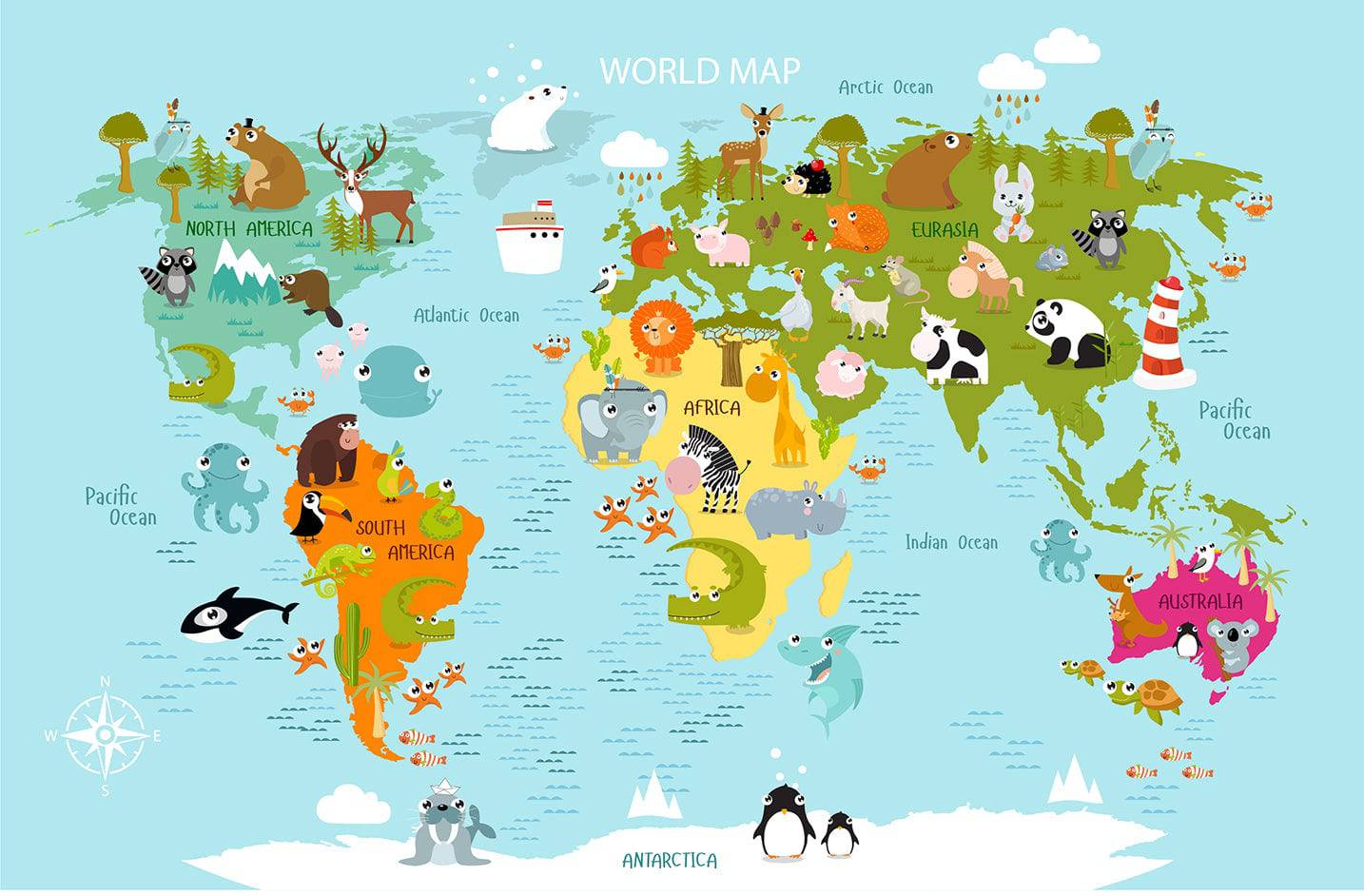 Cute Animal Map - Walltrendz