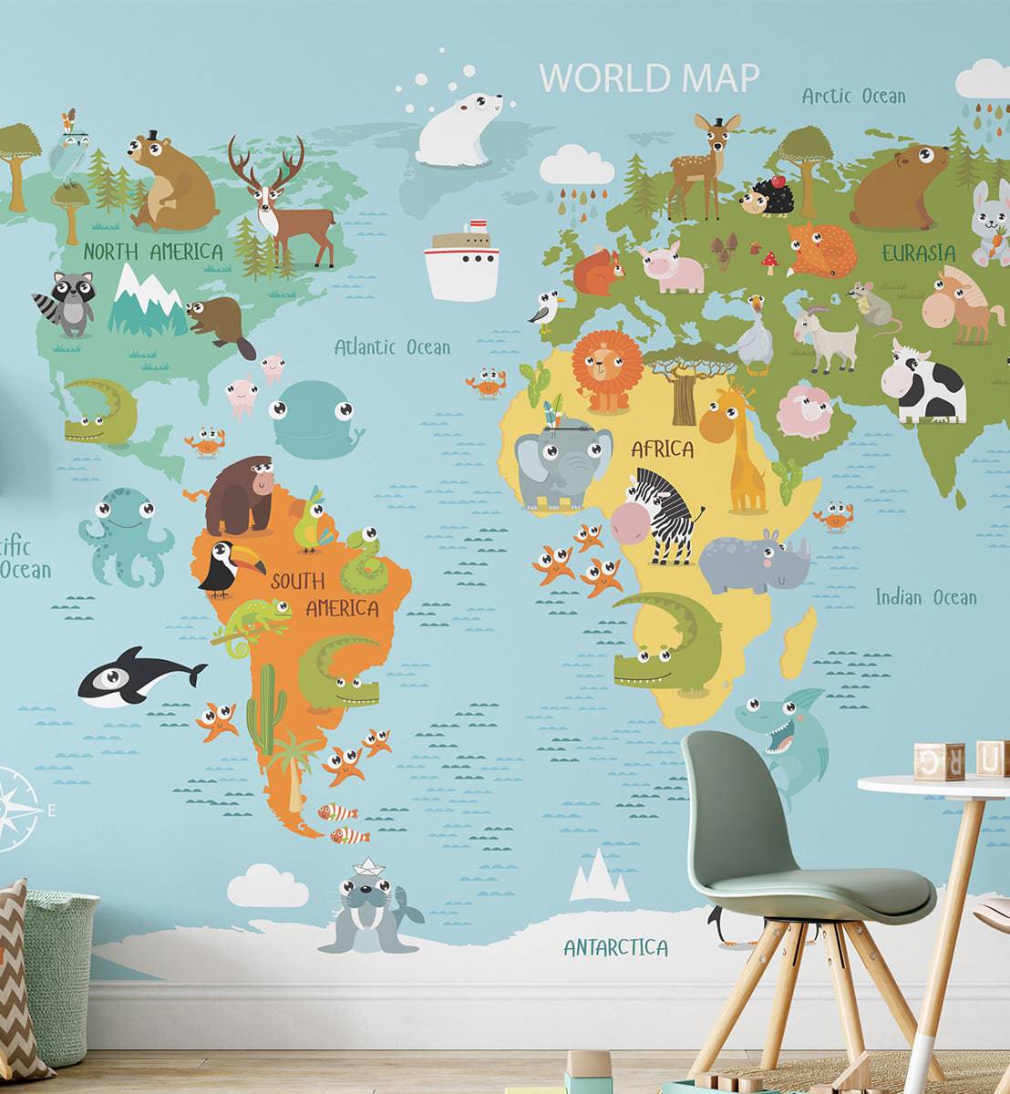 Cute Animal Map - Walltrendz