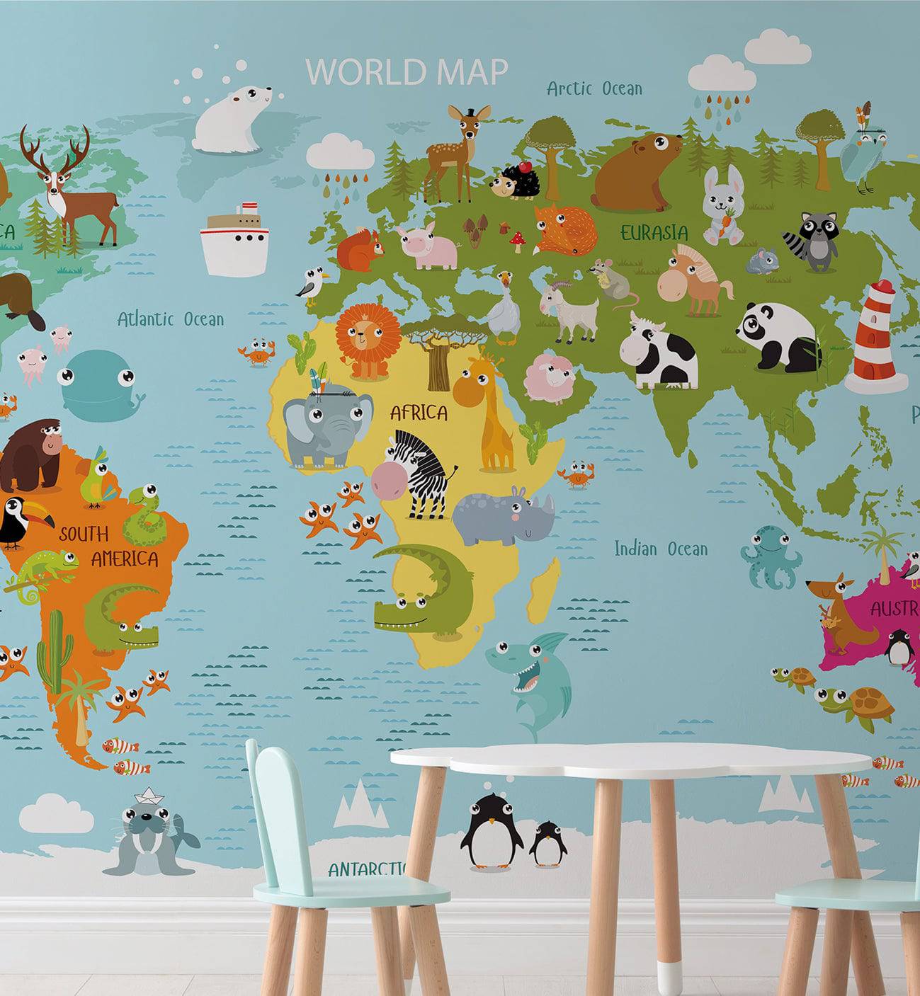 Cute Animal Map - Walltrendz