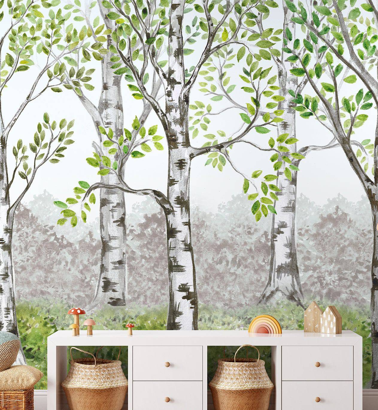 Watercolor Birch Grove - Walltrendz