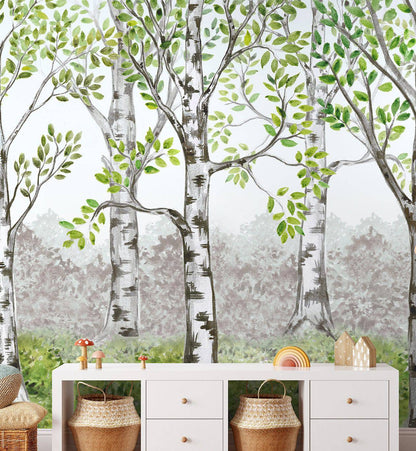 Watercolor Birch Grove - Walltrendz