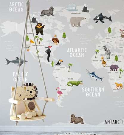 Animals world Map - Walltrendz