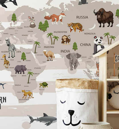 Animals map wallpaper for wall