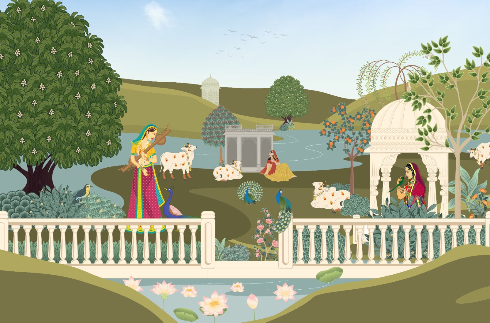 Pichwai Garden Custom Design Wallpaper