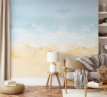 Blue traditional seaside mural wallpaper for entryway