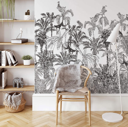 Dark tropical leaf pattern mural wallpaper for bathroom and bedroom walls