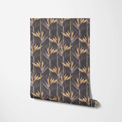 Elegant spring floral in green and blue wallpaper for entryway and bedroom walls