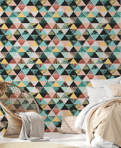Geometric illustration wallpaper for entryway and bathroom decor