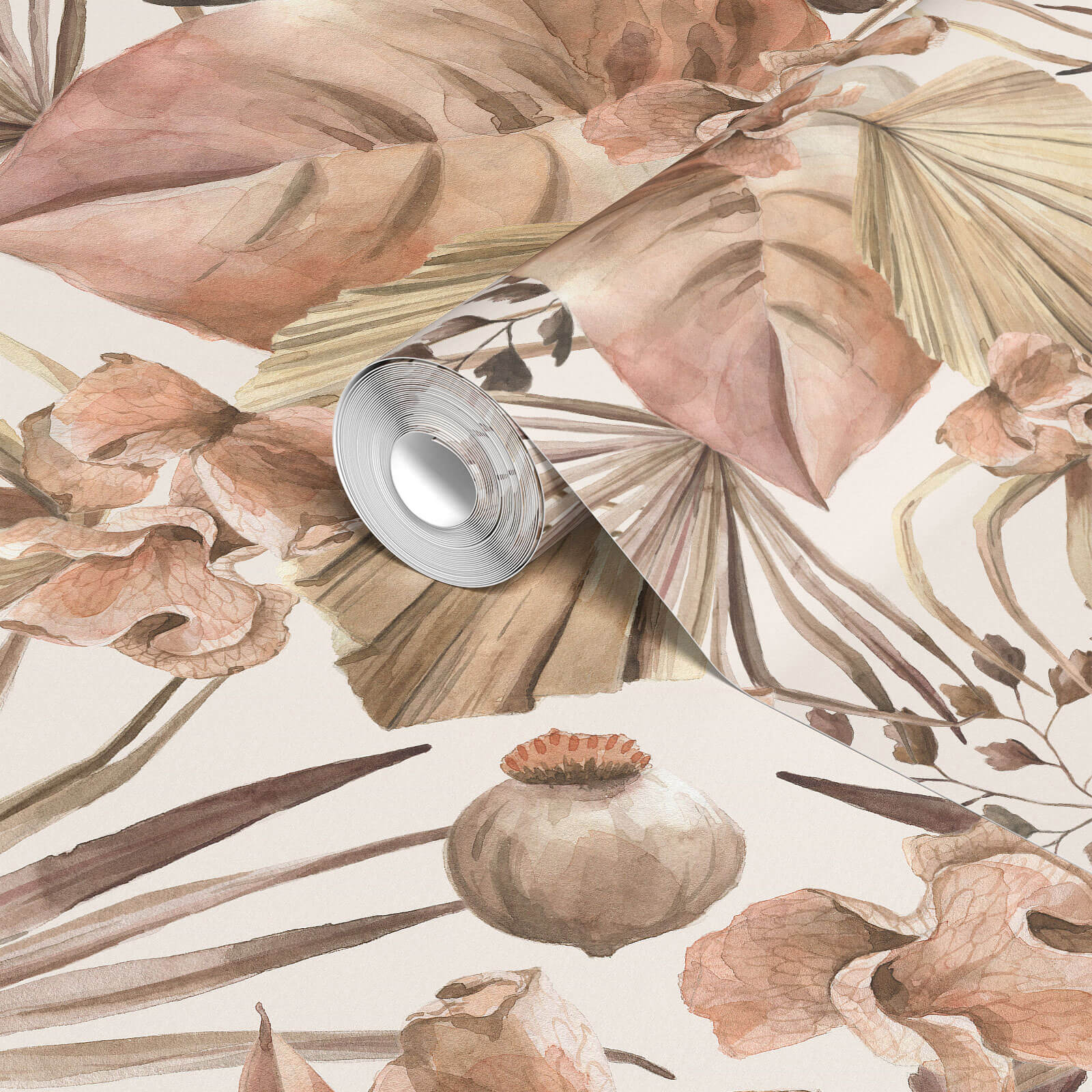 Neutral Tropical Monstera Leaves Watercolor Wallpaper