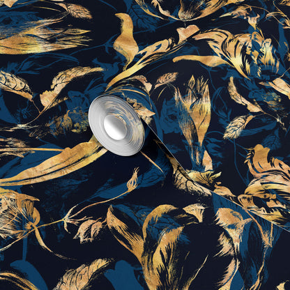 Luxury Blue and Modern Leaves Wallpaper