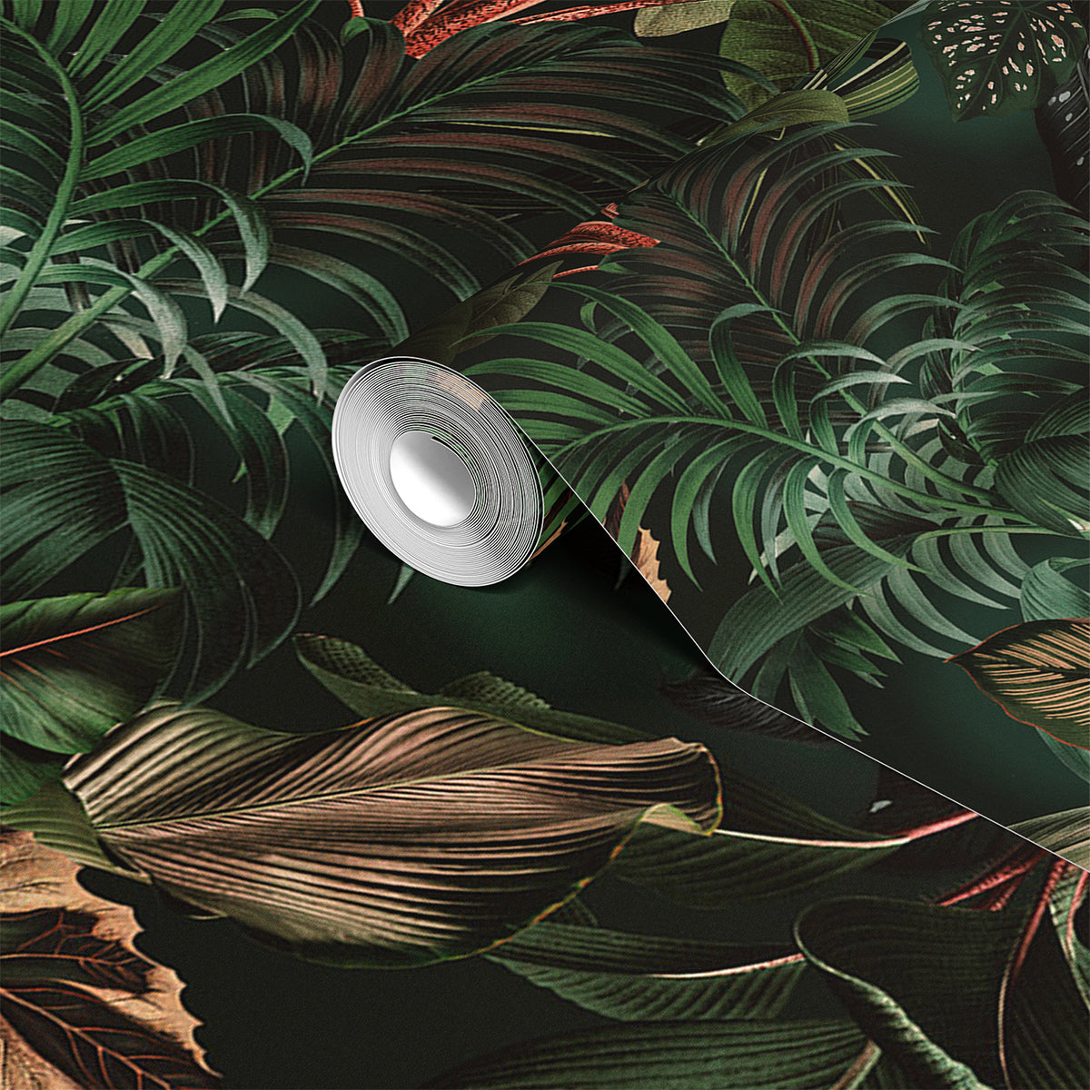 Moody Tropical Palm & Exotic Leaves Wallpaper