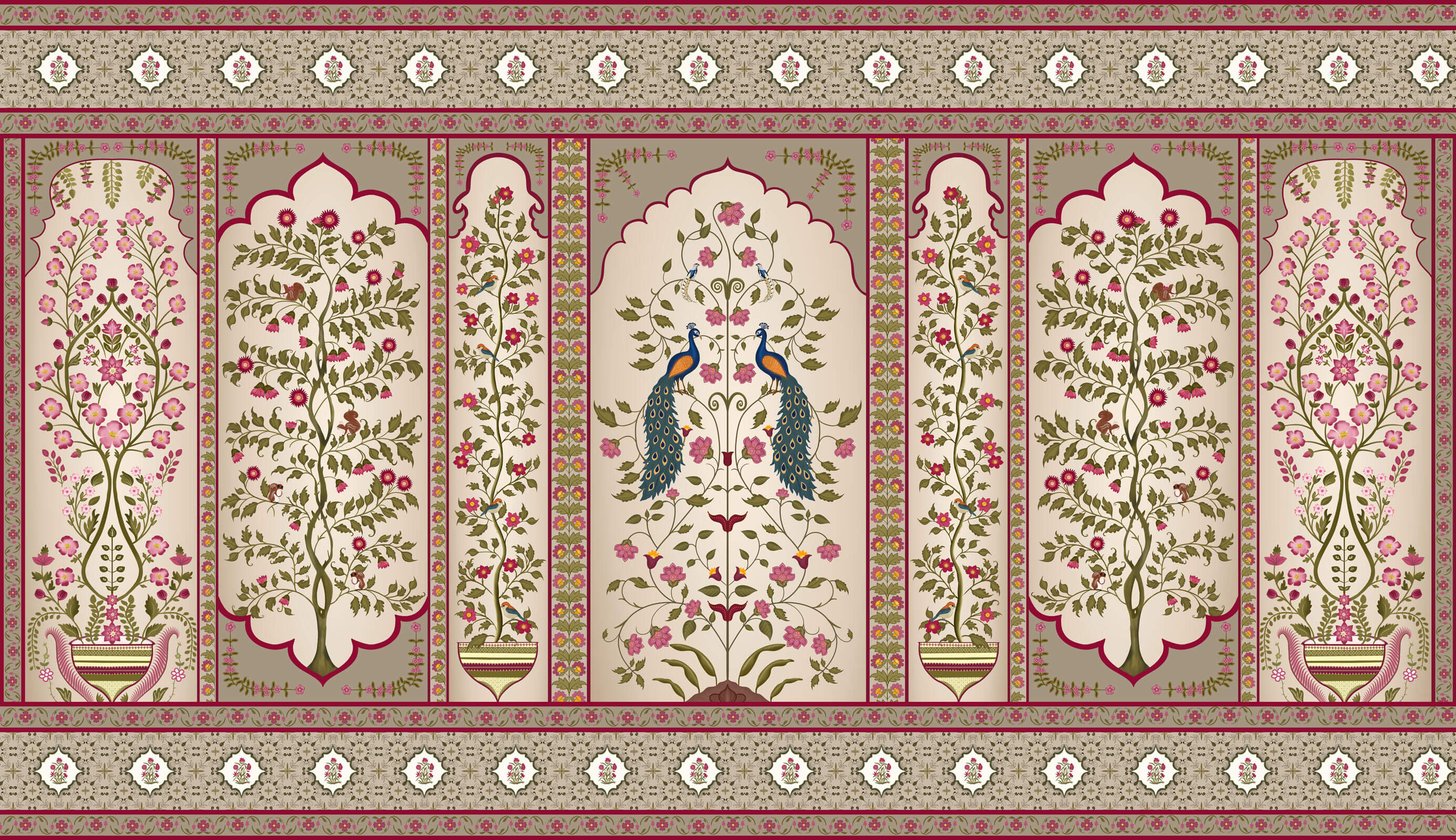 Indian Madhuban Jharoka Floral Wallpaper